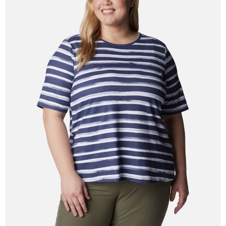 Kurzarm-Shirt Von Chill River Für Damen In Übergröße Mit Nächtlichem Bürstenstreifen Der Marke Columbia