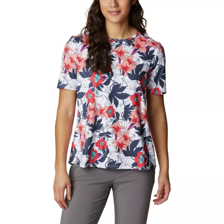 Technisches T-shirt Chill River Für Damen Columbia White Lakeshore Blumen-mehrfachdruck