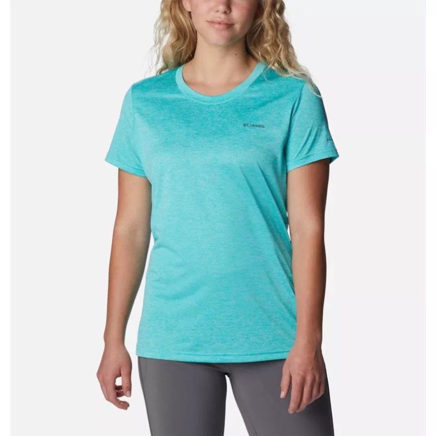 Columbia Hike Kurzarm-Rundhalsshirt Für Damen Bright Aqua/Heide Columbia
