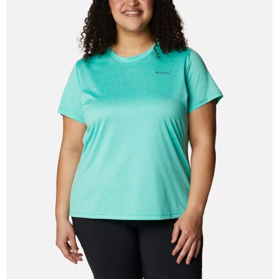Columbia Hike Kurzarm-Rundhalsshirt Für Damen Plus Größe Columbia Electric Türkis Heather