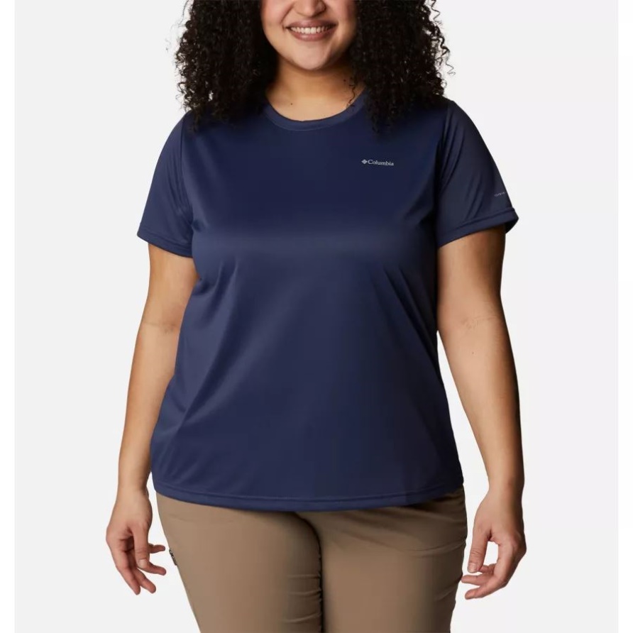 Damen-Columbia-Wander-Kurzarm-Crew-Shirt In Übergröße Nachtaktives Columbia