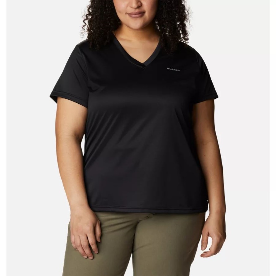 Columbia Hike Kurzarm-V-Ausschnitt-Shirt Für Damen In Übergröße Schwarz Columbia