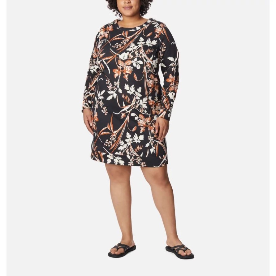 Columbia Lodge-Kleid Für Damen In Übergröße, Schwarzes Fallgrass-Print, Columbia