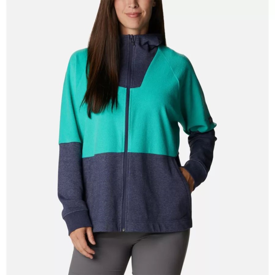 Columbia Lodge French Terry Kapuzenjacke Mit Durchgehendem Reißverschluss Für Damen Columbia Nocturnal Heather/Electric Türkis He