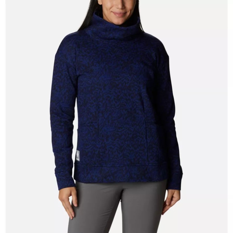 Columbia Lodge Funnel Pullover Für Damen Dark Sapphire Terrain Print Columbia