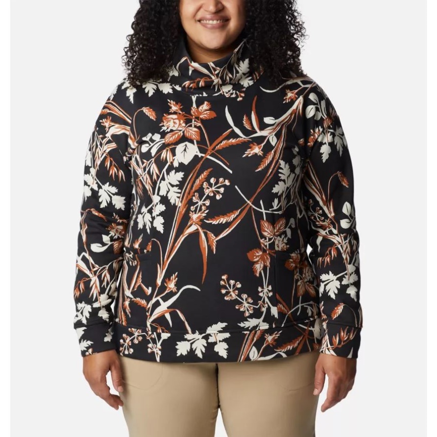 Columbia Lodge Trichterpullover Für Damen Plus Größe Schwarz Fallgrass Print Columbia