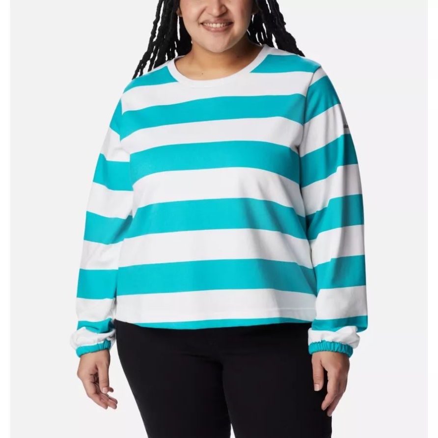 Damen-Columbia-Trek-French-Terry-Grafik-Crew Plus Columbia-Streifen In Hellem Aqua/Rugby