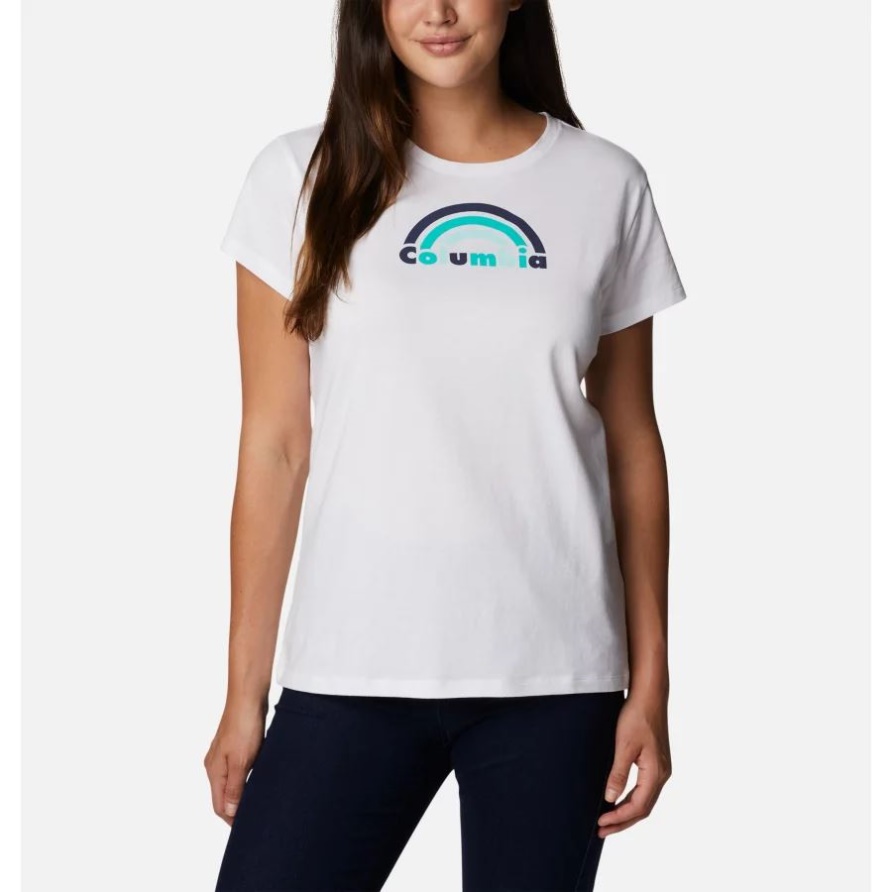 Columbia Trek Kurzarm-Grafikshirt Für Damen Weiß/blocked Rainbow Columbia