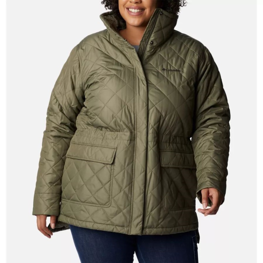 Neuheitsjacke Mit Kupfernem Wappen Für Damen Plus Größe Steingrün Kolumbien