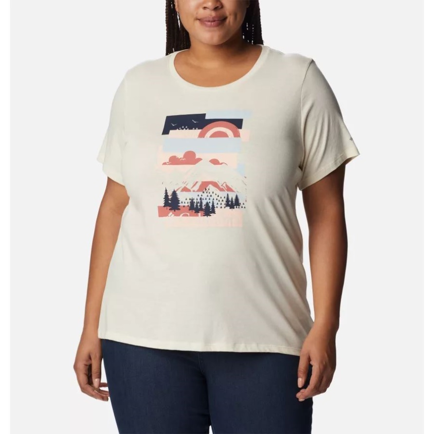 Grafik-T-Shirt Der Gänseblümchentage Der Frauen Plus Größe Columbia-Kreide/landschaftliche Collage