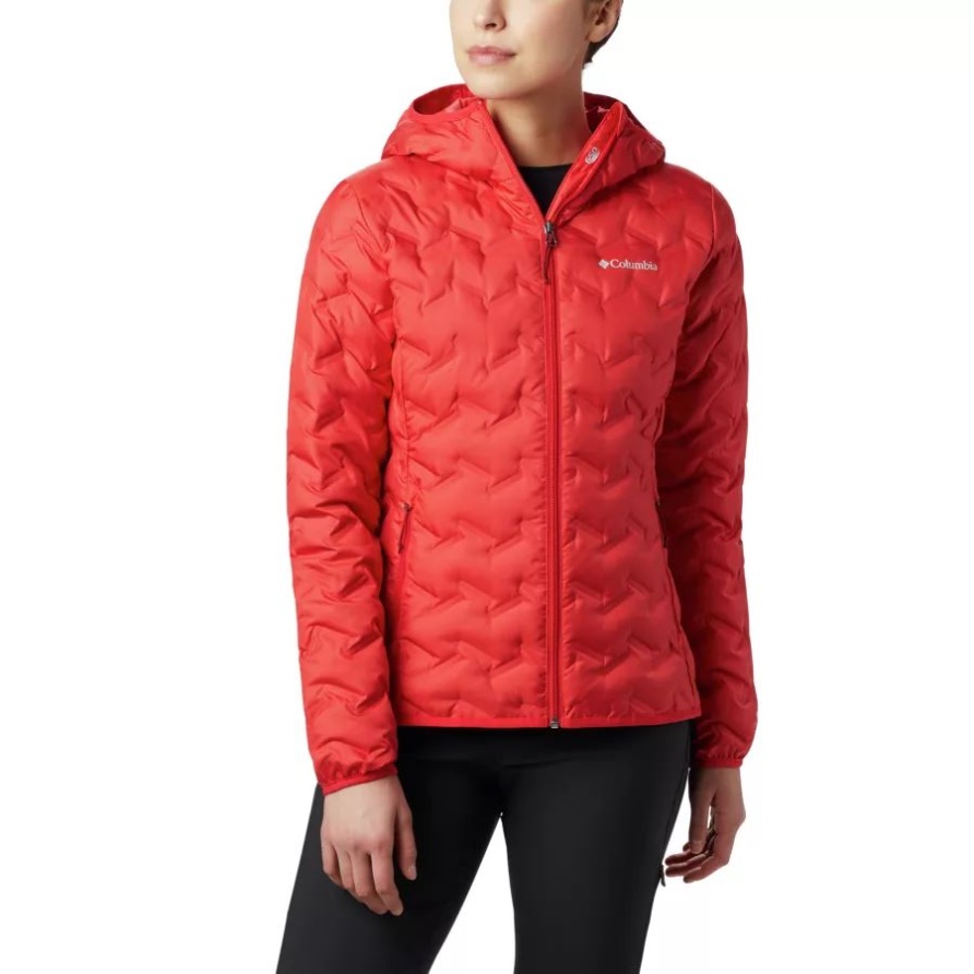 Damen Delta Ridge Daunenjacke Mit Kapuze Columbia Red Lily