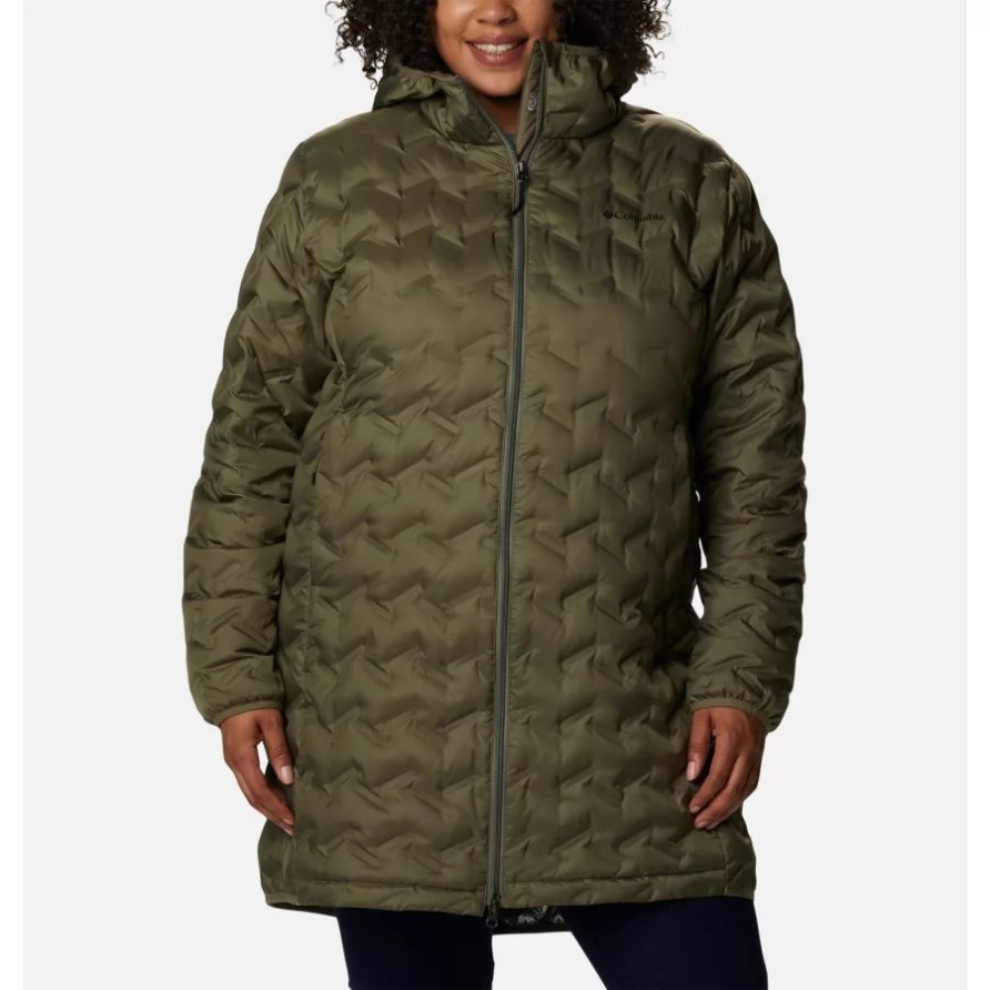 Lange Delta Ridge Daunenjacke Für Damen Plus Größe Stone Green Columbia