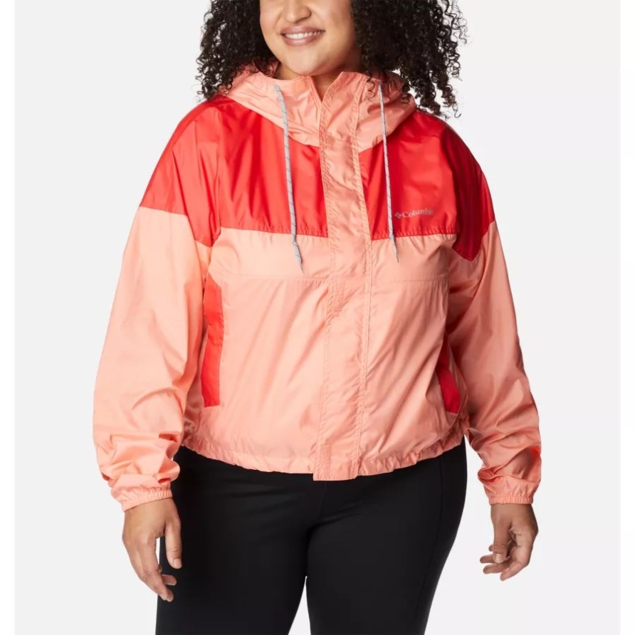Kurz Geschnittene Flash Challenger-Windjacke Für Damen In Übergröße Columbia Coral Reef/Red Hibiscus