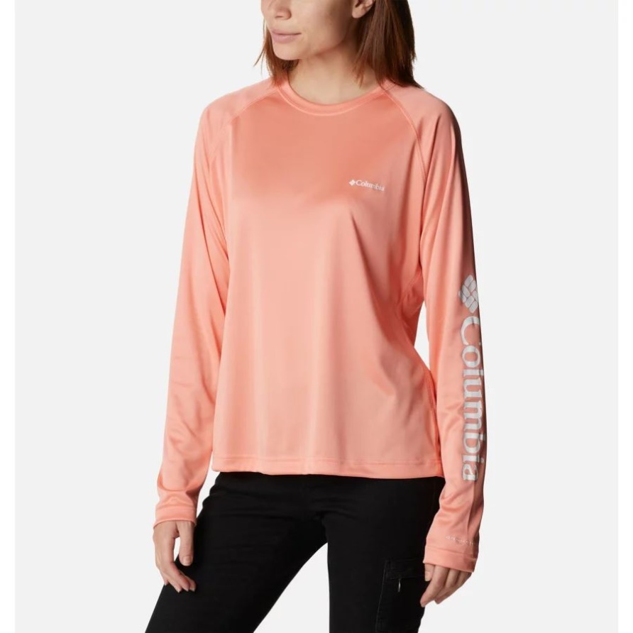Fork Stream Langarmshirt Für Frauen Columbia Coral Reef/weißes Logo