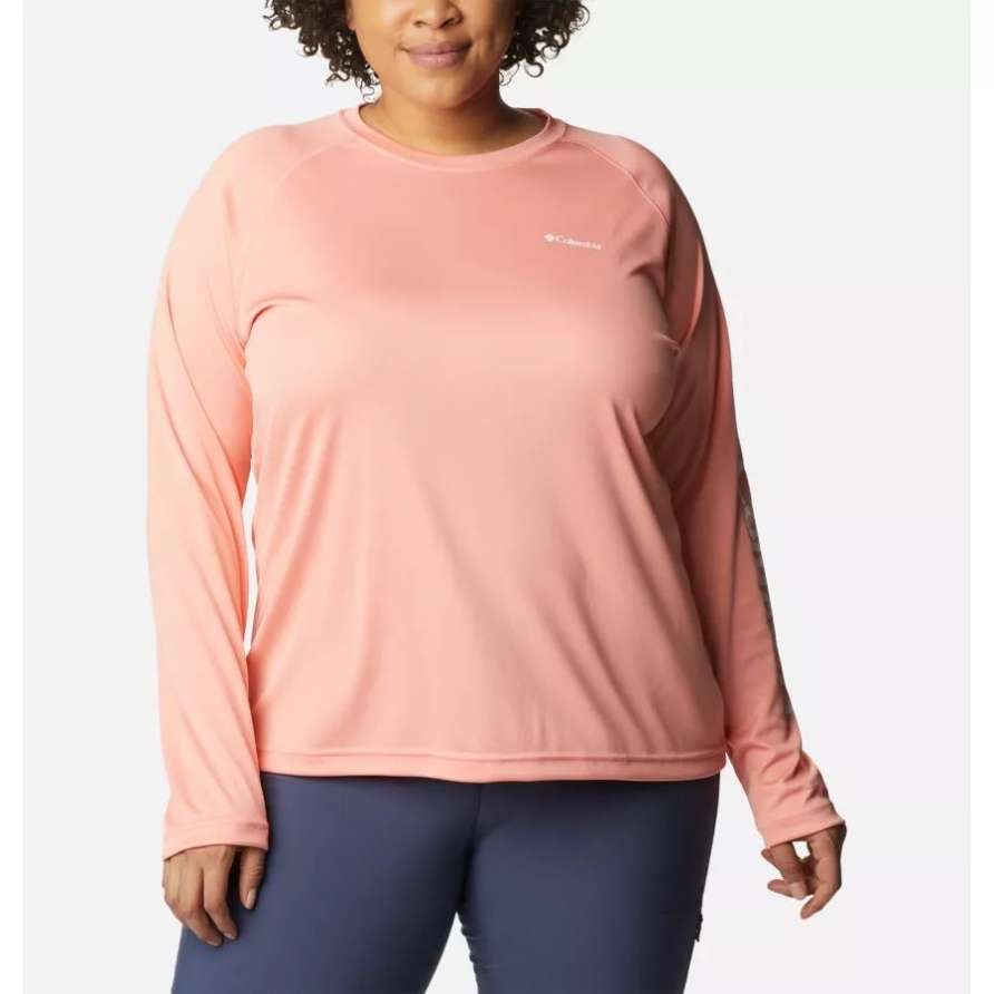 Fork Stream Langarmshirt Für Frauen Plus Größe Columbia Coral Reef/weißes Logo