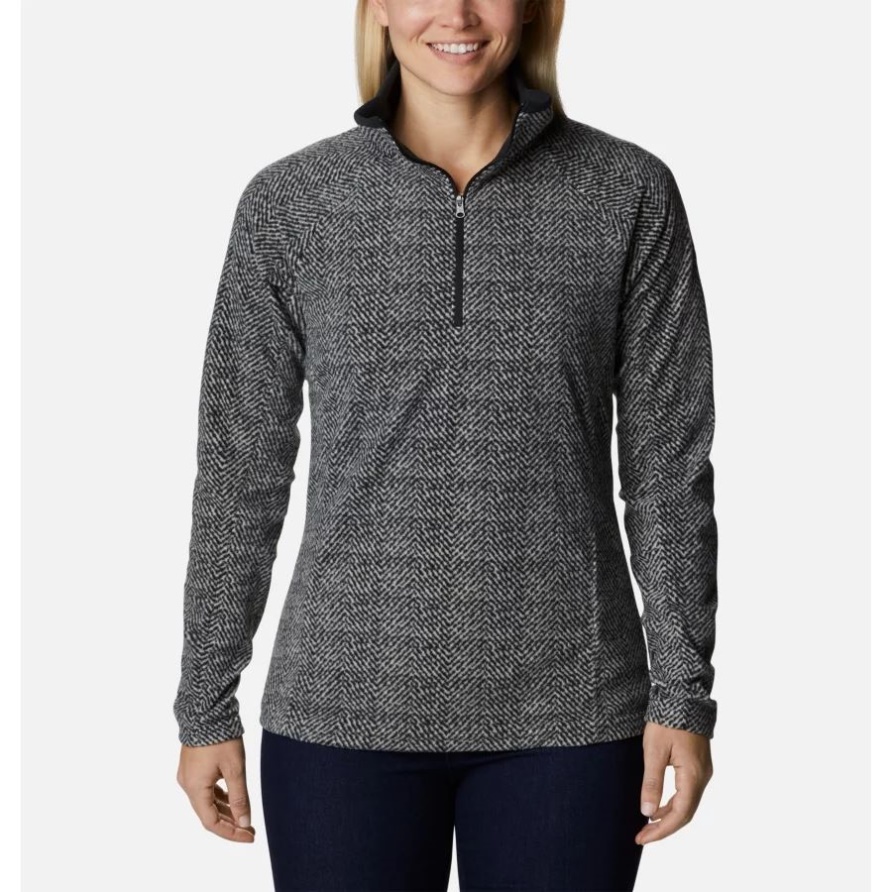 Damen-Pullover Mit Halbem Reißverschluss Und Glazial-IV-Print, Schwarz, Mit Fischgrätenmuster, Columbia