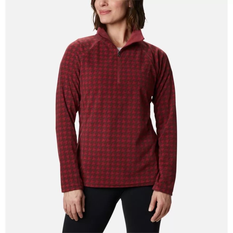 Damen-Pullover Mit Halbem Reißverschluss Und Glazialem IV-Print Columbia Marsala Roter Hahnentritt