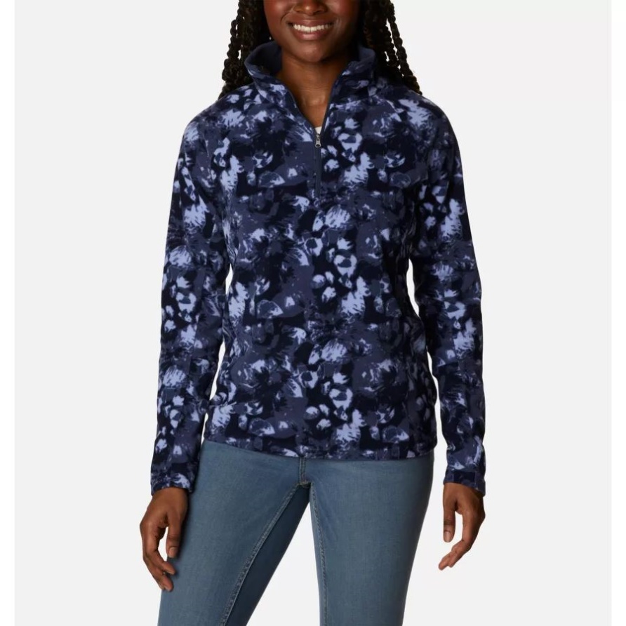 Damen-Pullover Mit Halbreißverschluss Und Glazialem IV-Aufdruck Nächtlicher Solarisierter Aufdruck Columbia