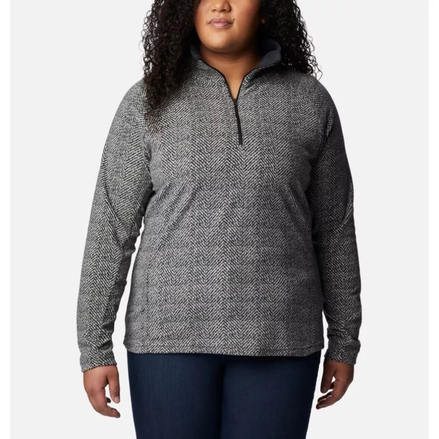 Damen-Pullover Mit Halbreißverschluss Und Glazial-IV-Print, Plus Größe, Schwarzes Fischgrätenmuster, Kolumbien