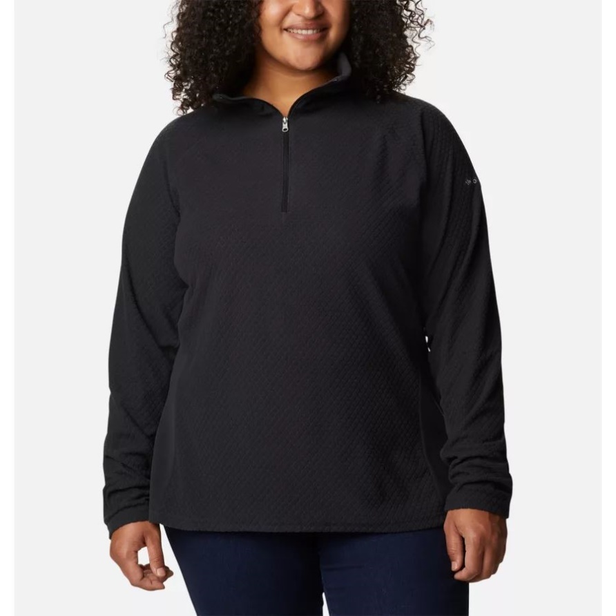 Damen-Pullover Mit Halbem Reißverschluss Und Gletscher-IV-Aufdruck, Plus Größe, Columbia, Schwarzes Steppmuster/schwarz