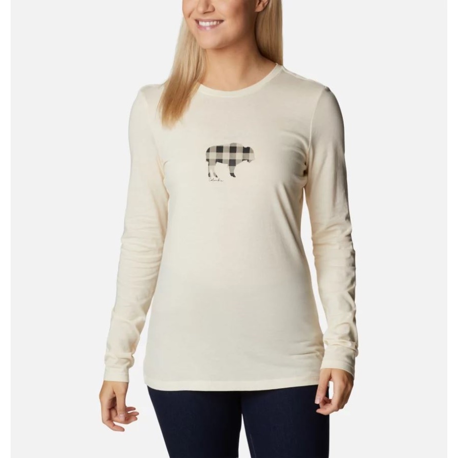 Langärmliges Hidden Haven-T-Shirt Für Damen Columbia Chalk/Range Roam-Aufdruck