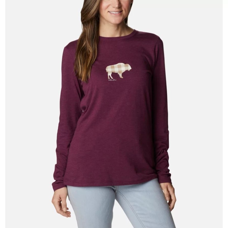 Hidden Haven Langarm-T-Shirt Für Damen Columbia Marionberry Heather/Range Roam Print