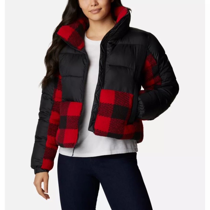 Leadbetter Point Sherpa Hybridjacke Für Damen Schwarz/Rot Buffalo Plaid Print Columbia