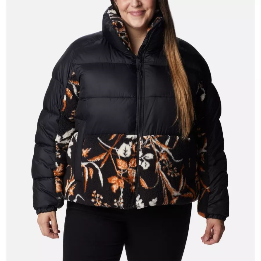 Leadbetter Point Sherpa Hybridjacke Für Damen In Übergröße Schwarz/Schwarz Fallgrass Print Columbia
