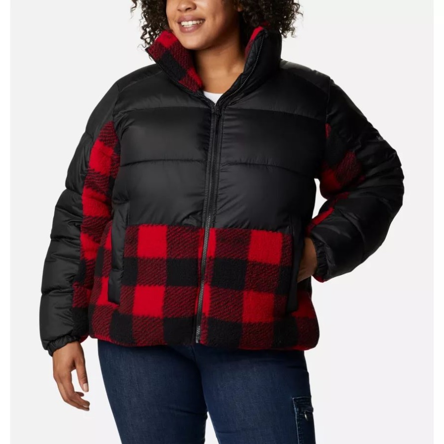 Leadbetter Point Sherpa-Hybridjacke Für Damen In Übergröße Columbia Black/Red Buffalo Plaid Print
