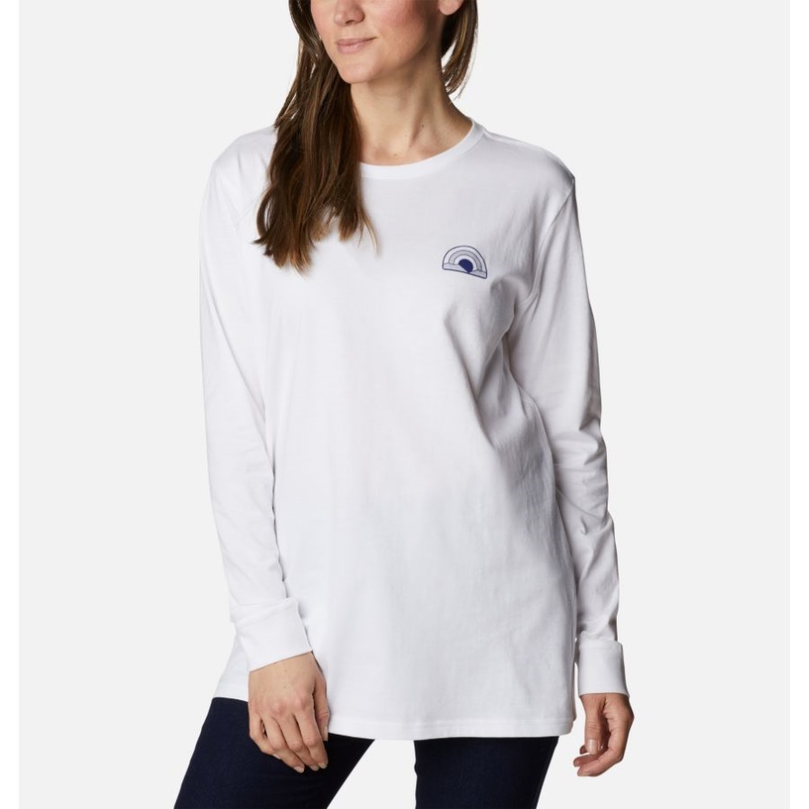 Langarm-T-Shirt Mit North Cascades-Rückengrafik Für Damen Weiß/Sun Trek Trails Columbia