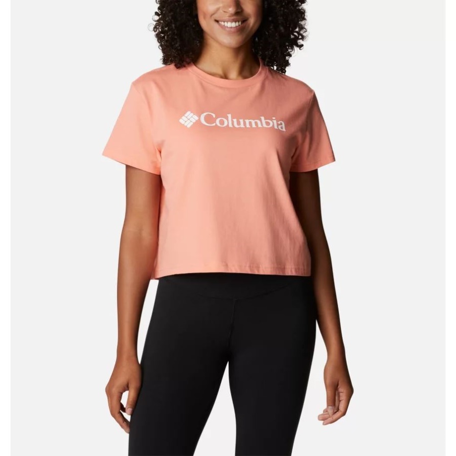 Kurz Geschnittenes North Cascades-Grafik-T-Shirt Für Frauen Coral Reef/weißes Logo Columbia