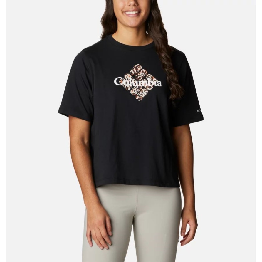 Damen North Cascades Relaxed T-Shirt Schwarz/Zentrierter Edelstein Texturiert Mtn Columbia