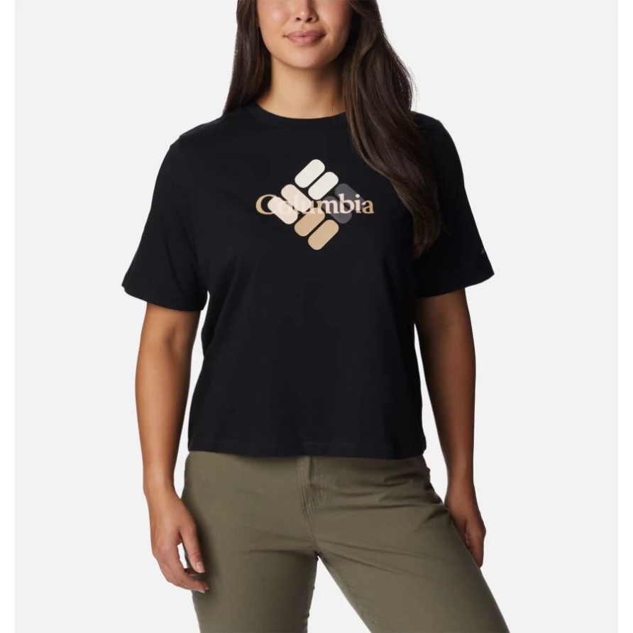 North Cascades Relaxed T-Shirt Für Damen Columbia Black/Centered Multi Gem