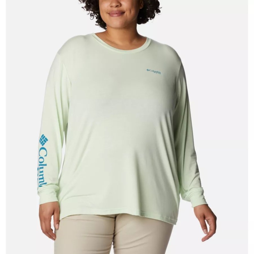 Pfg-slack-water-grafisches Langarmshirt Für Damen Plus Größe Columbia Light Lime/cypress Gradient