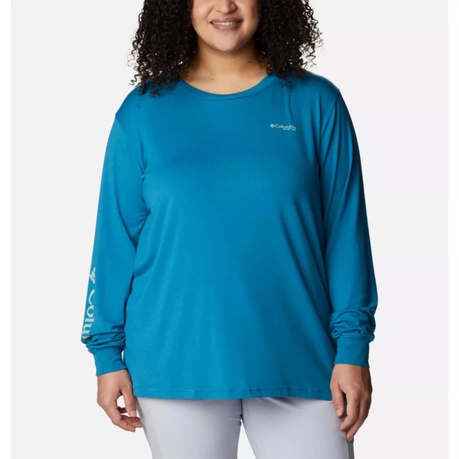 Langärmliges Hemd Mit Pfg-slack-water-grafik Für Damen Plus Größe Deep Marine/light Lime Gradient Columbia