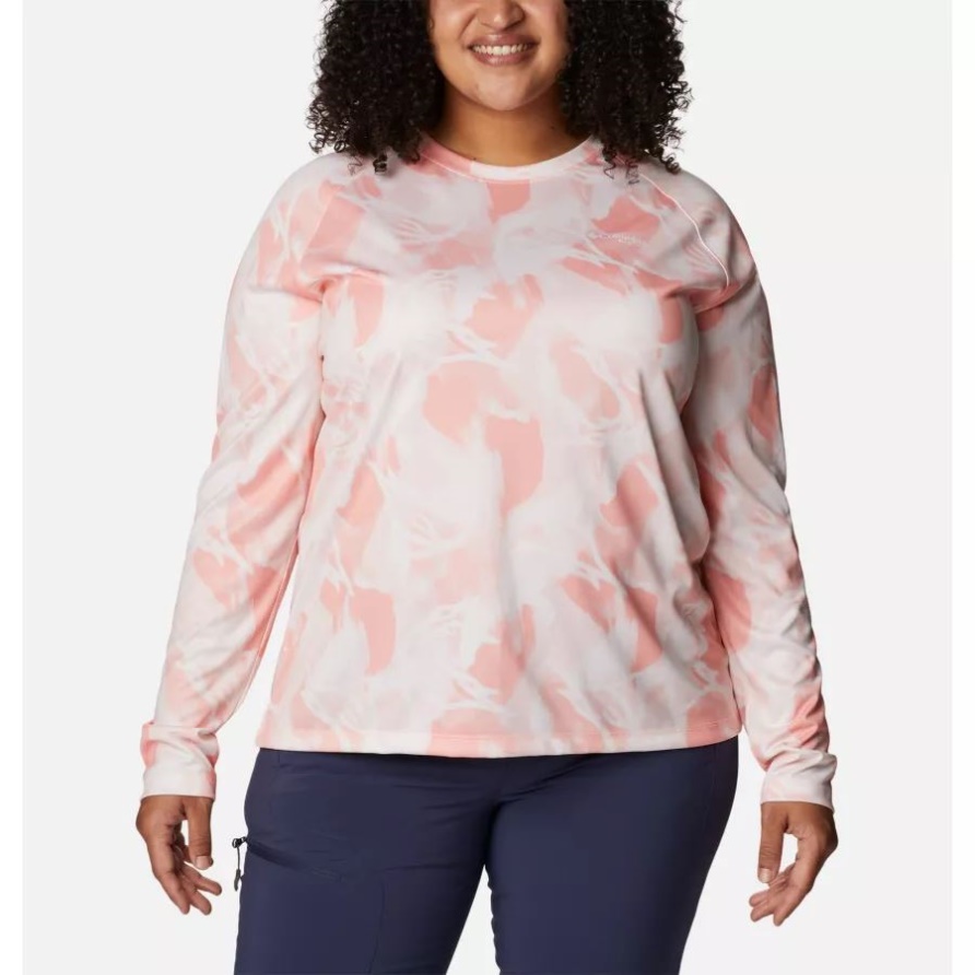 Pfg Super Tidal Tee Ii Langärmliges Hemd Für Damen Plus Größe Tiki Pink/auroras Print Columbia