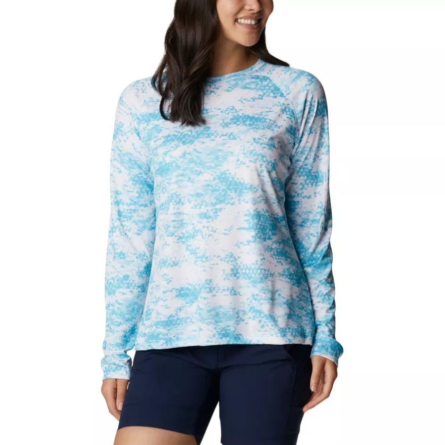 Frauen Pfg Super Tidal Tee Langarm Atoll Pfg Camo Print Columbia