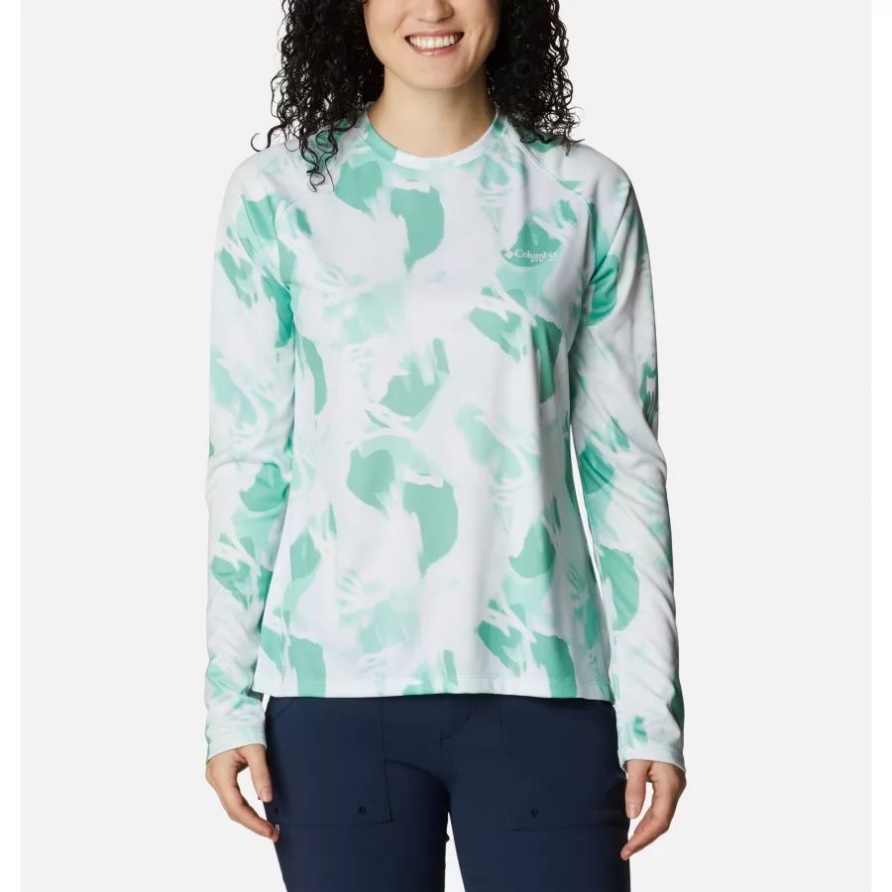 Pfg Super Tidal Tee Für Damen Langarm Columbia Kelp/auroras Print