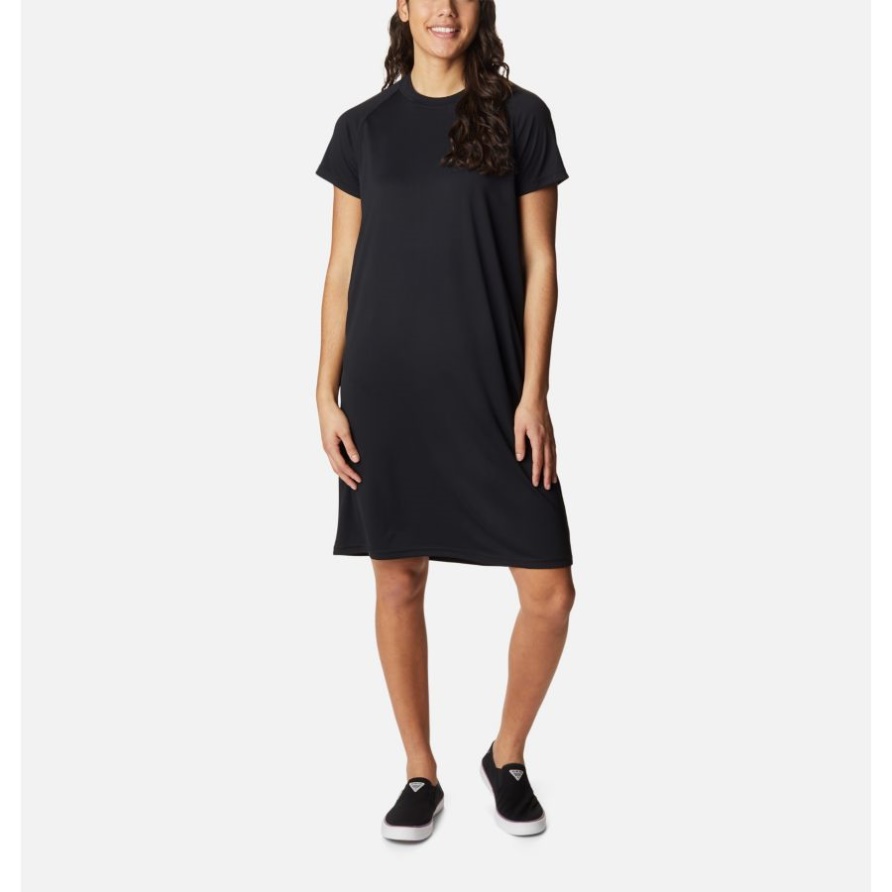 Pfg Tidal T-kleid Für Damen Schwarz/golfstrom Logo Columbia