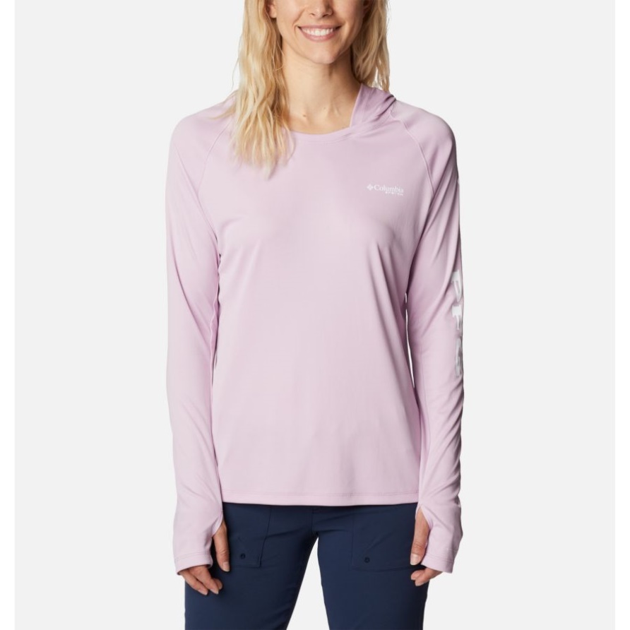 PFG-Gezeitent-stück-Hoodie Der Frauen Columbia Aura/weißes Logo