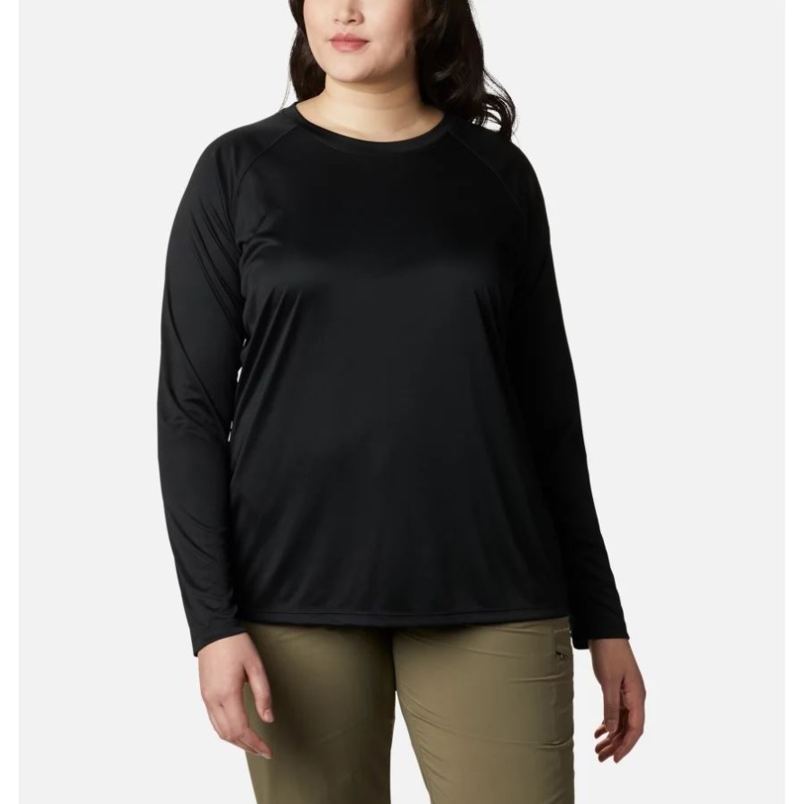 Pfg Tidal Tee Ii Langarm Für Damen Plus Größe Schwarz/zirrusgrau Logo Columbia