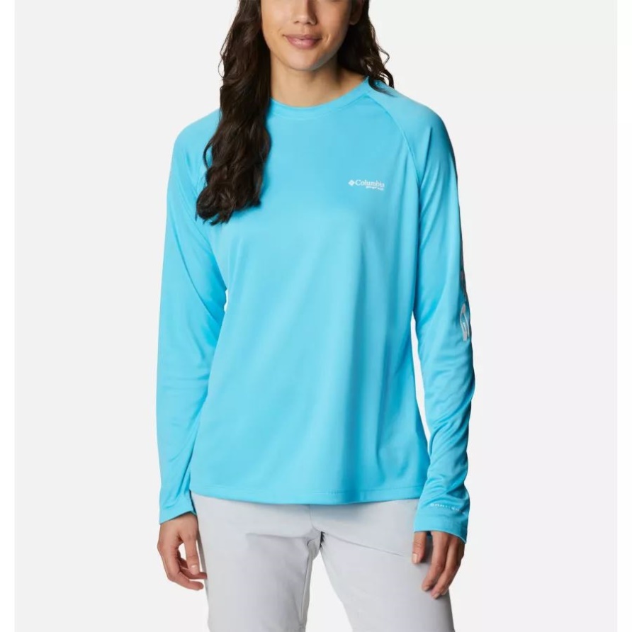 Langärmliges Pfg Tidal Tee Ii-shirt Für Damen Atoll/weiß Logo Columbia