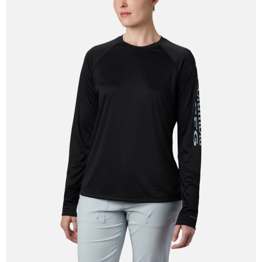 Langärmliges Pfg Tidal Tee Ii-shirt Für Damen Columbia Schwarz/zirrusgraues Logo