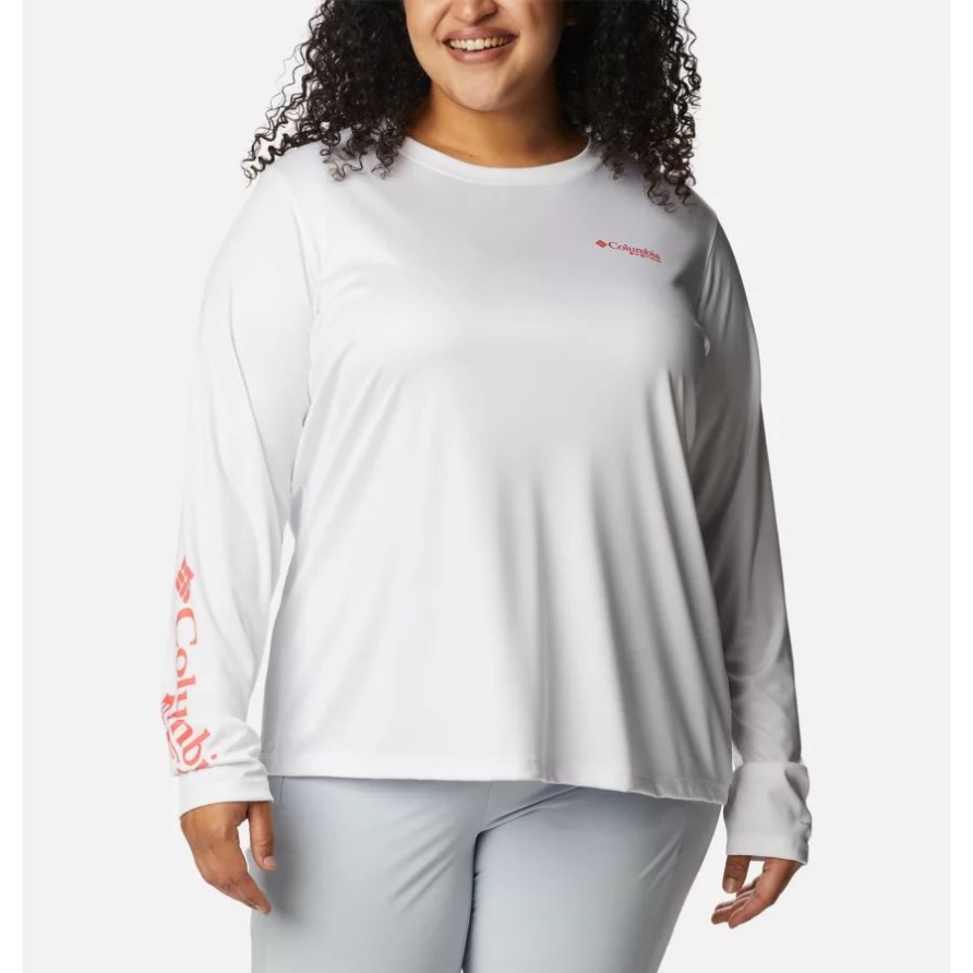 Pfg Tidal Tee Für Damen Langarmshirt Island Time Plus Size Columbia White/neon Sunrise