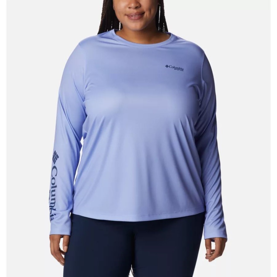 Langärmliges T-Shirt Mit Pfg-Gezeiten-T-Shirt Für Damen Von Segelfisch-Flair Plus Größe Serenity/Carbon Aurora Fish Columbia