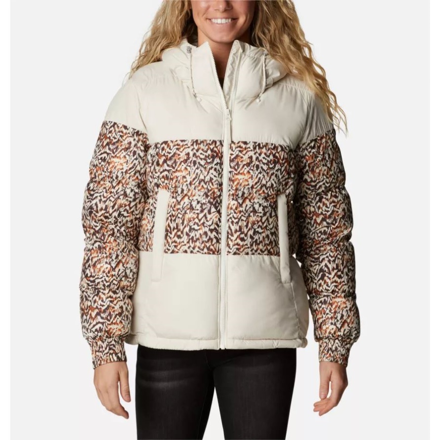 Isolierte Pufferjacke Mit Kapuze Von Pike Lake Ii Für Damen Kreide/warmes Kupfer Geländedruck Columbia