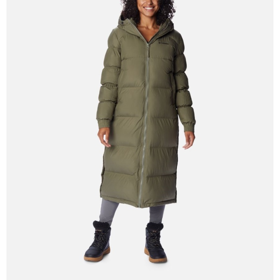 Pike Lake Isolierte Lange Pufferjacke Mit Kapuze Für Damen Columbia Steingrün/olivgrün