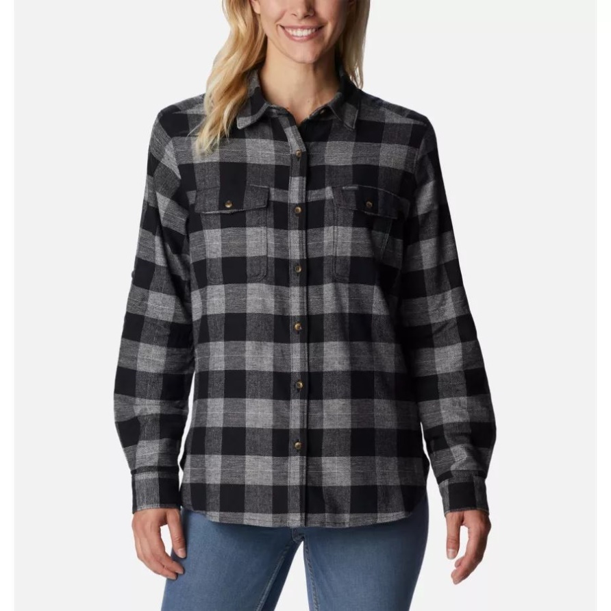 Damen Pine Street Stretch Flanell Schwarz Twill Columbia