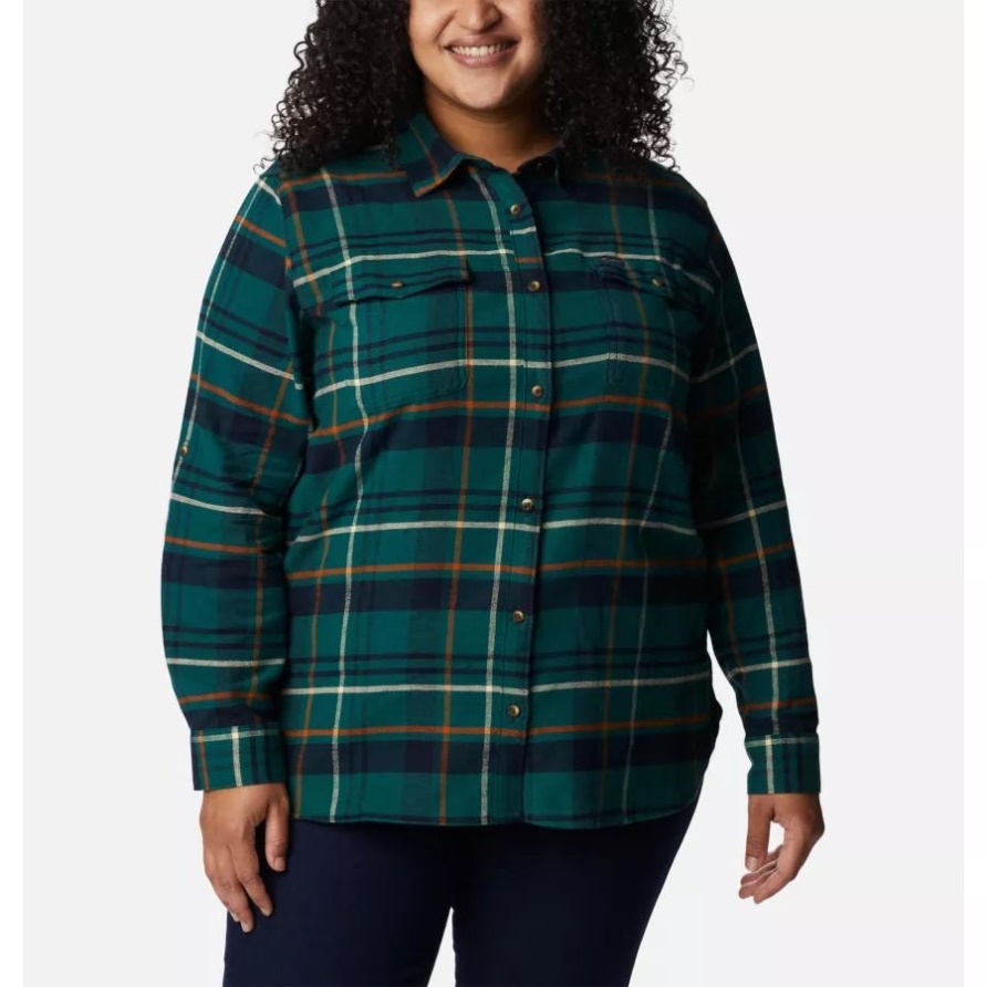 Damen Pine Street Stretch Flanell Plus Size Columbia Spruce Simple Tartan