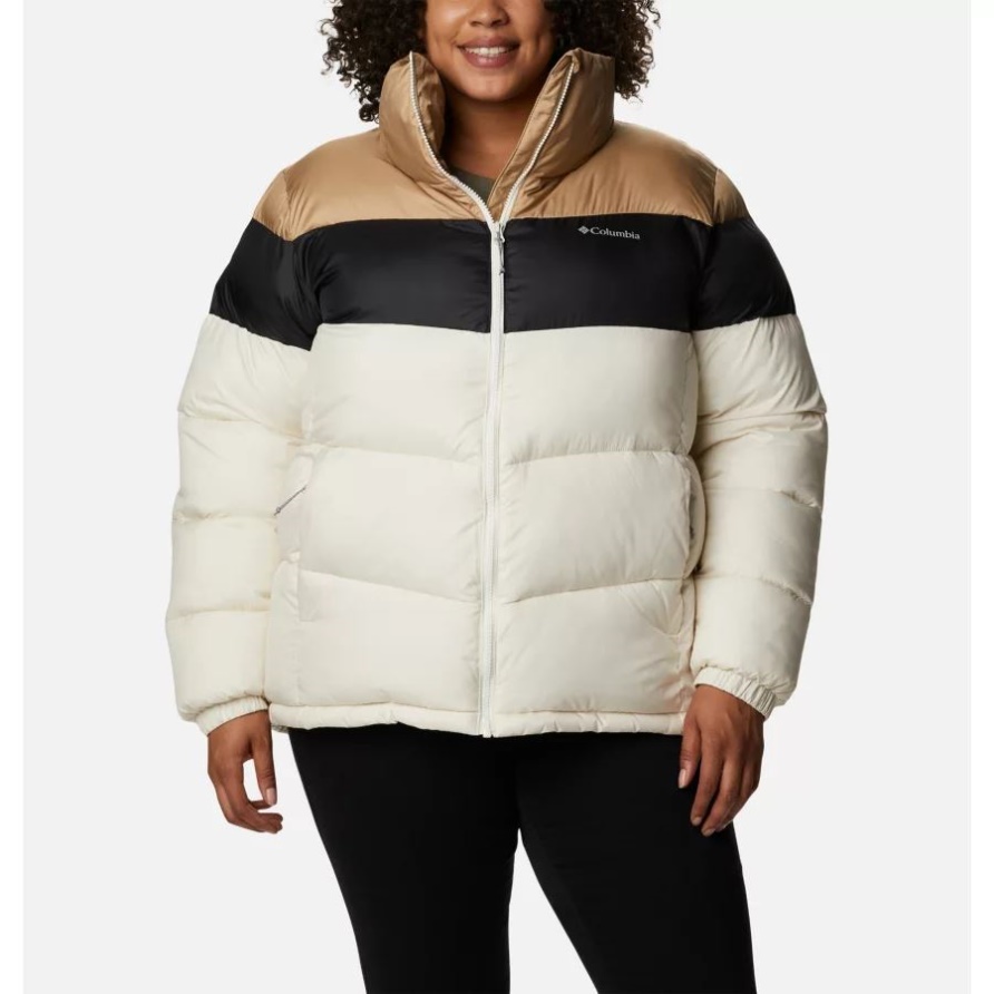 Puffect-Farbblockjacke Für Damen Plus Größe Columbia Chalk/black/beach